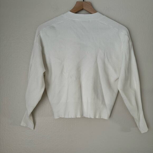 Zara Womens White Cropped Cardigan Button Front Rib Sweater Basic Top Size Small - Picture 6 of 8
